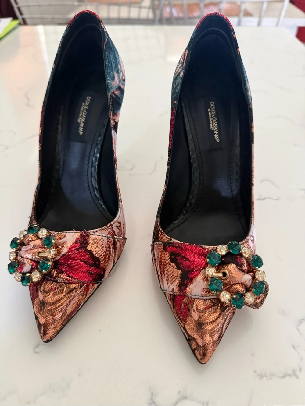 Dolce & Gabbana Snakeskin and Brocade Fabric Pumps